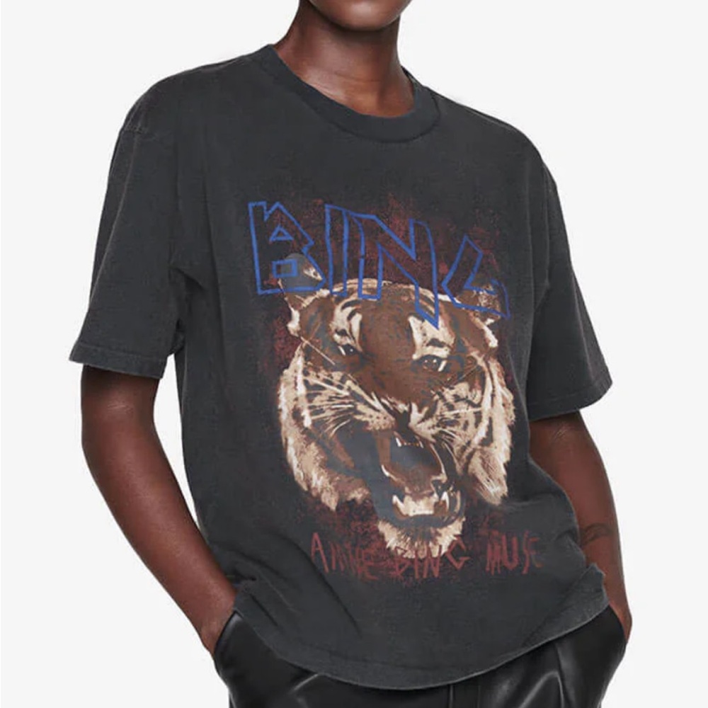 Anine Bing Charcoal Tiger Graphic Tee